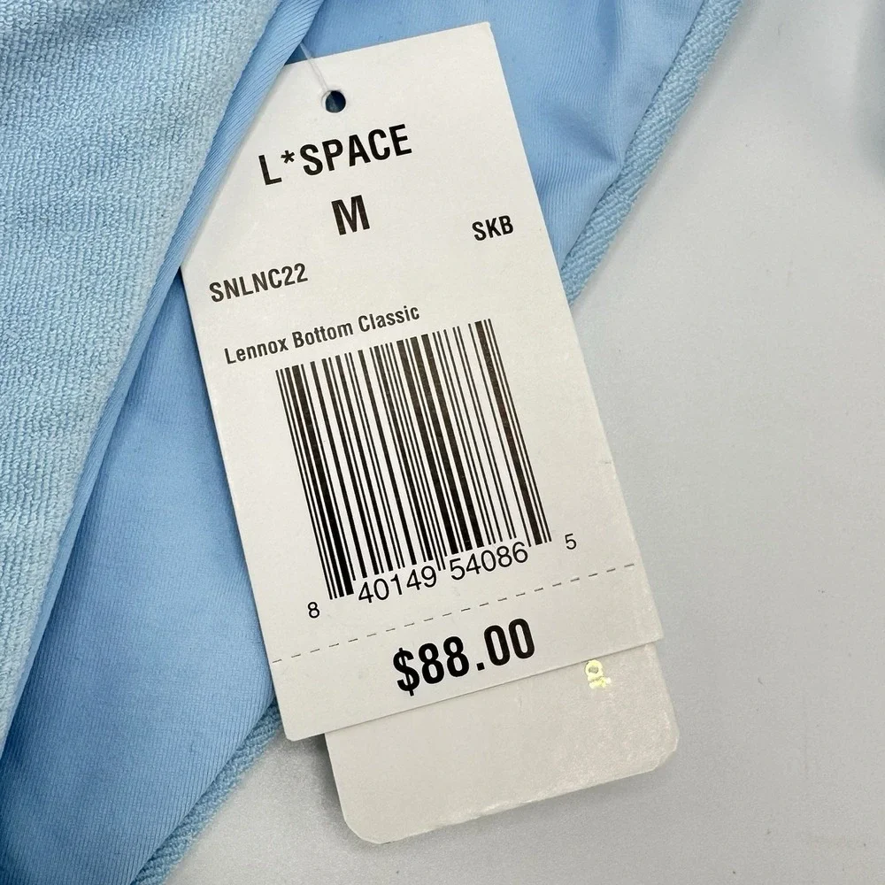 L*Space Lennox Classic Bikini Bottom Medium NWT Sky Blue Terry Swim Brief